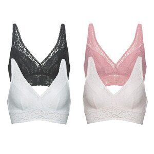 NWT Felina Women's 2 Pack Stretch Lace Bralette S M Pink Black White $50 11HL087